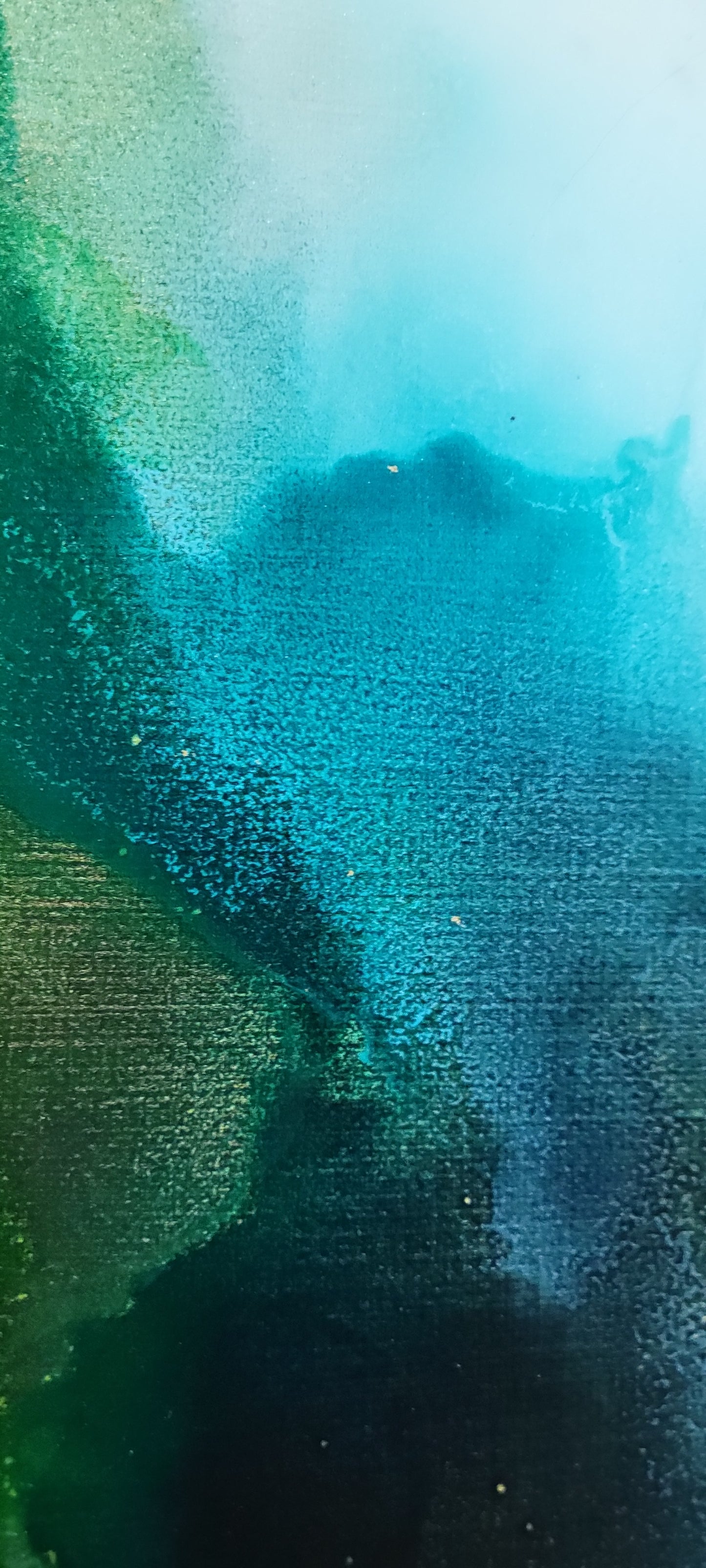 'Transparency' 36 x 36 in lime and blues with gold accent throughout painted on canvas