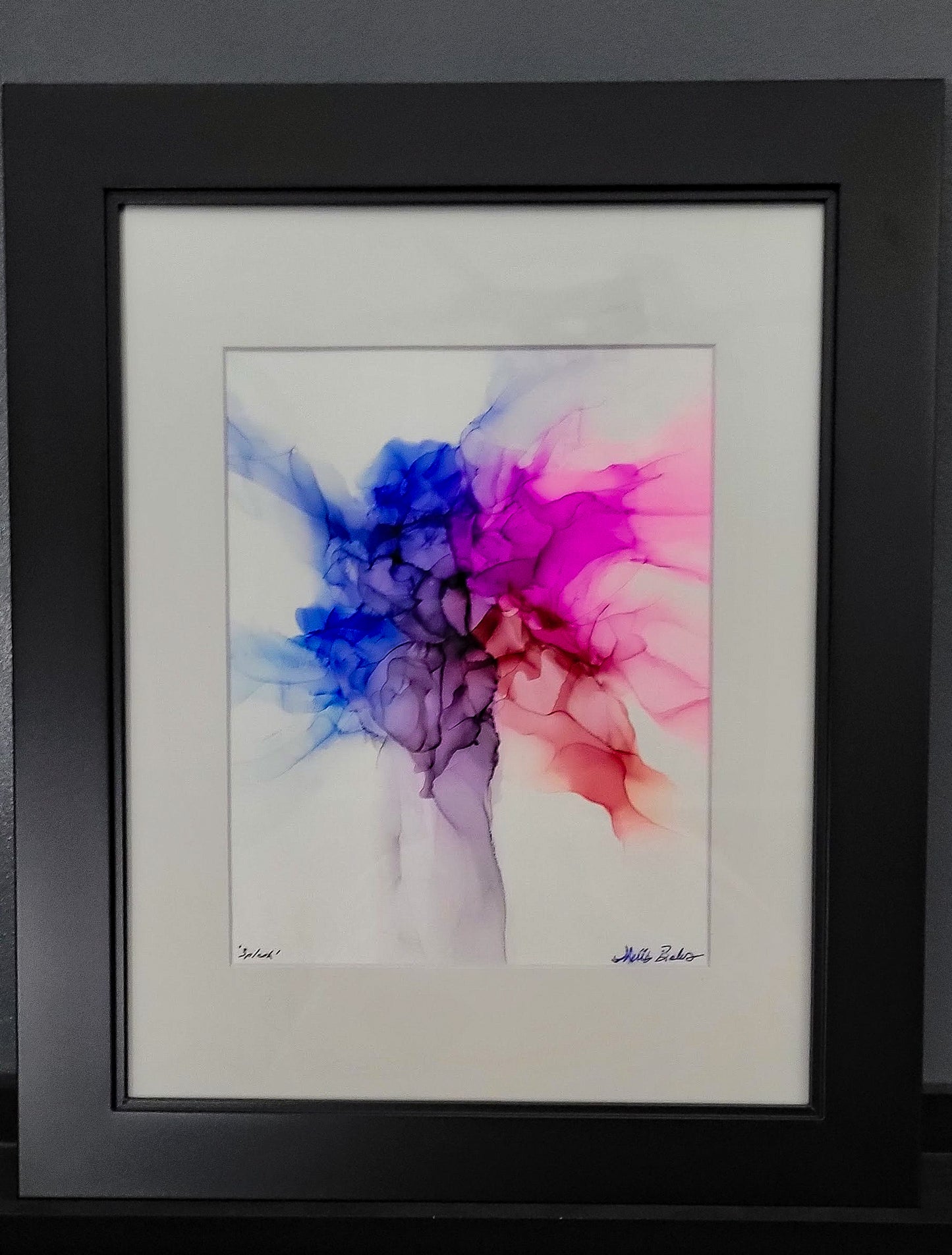 Abstract art in blues, pinks and purple. 'Splash'