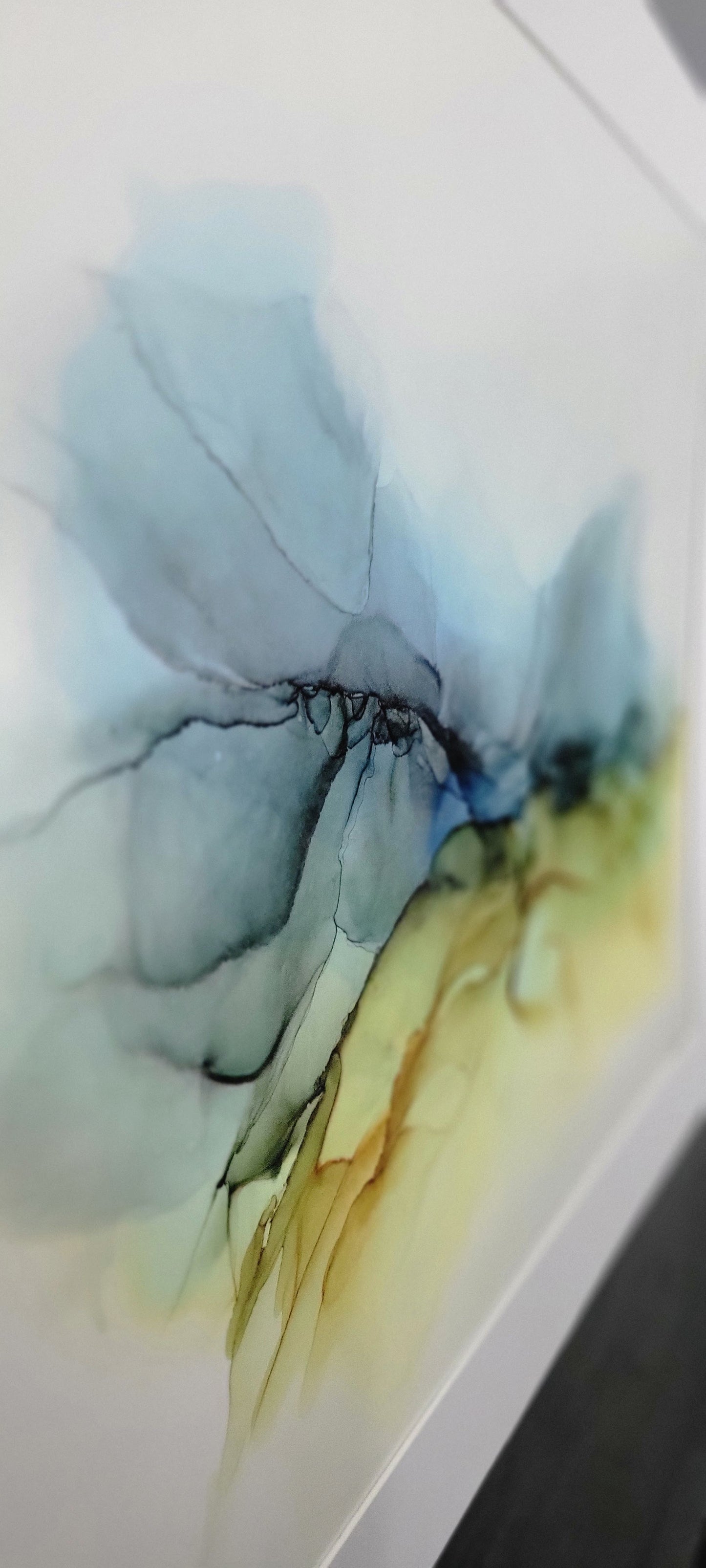 Abstract Artwork 18 x 24, yellow, greens and blues 'Dwarfs of Oin 2'