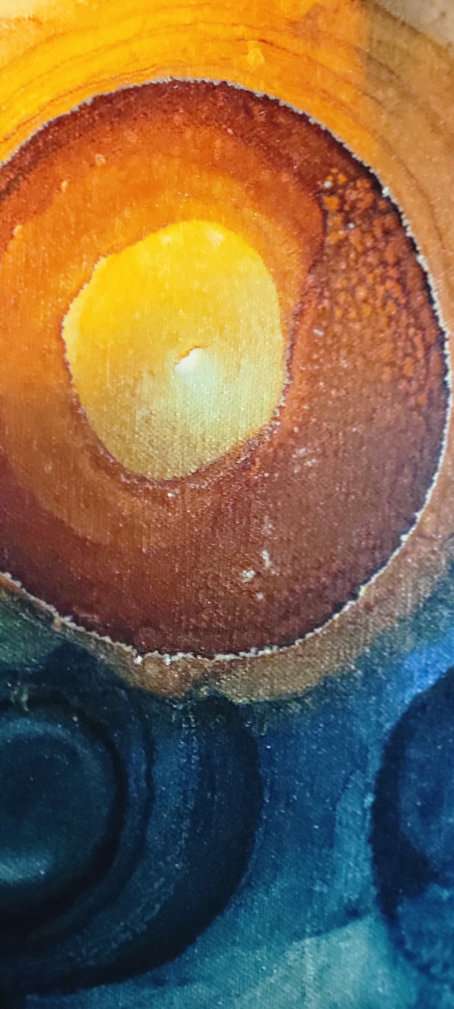 'Happy Daze ' 36 x 48 in oranges and blues on canvas framed