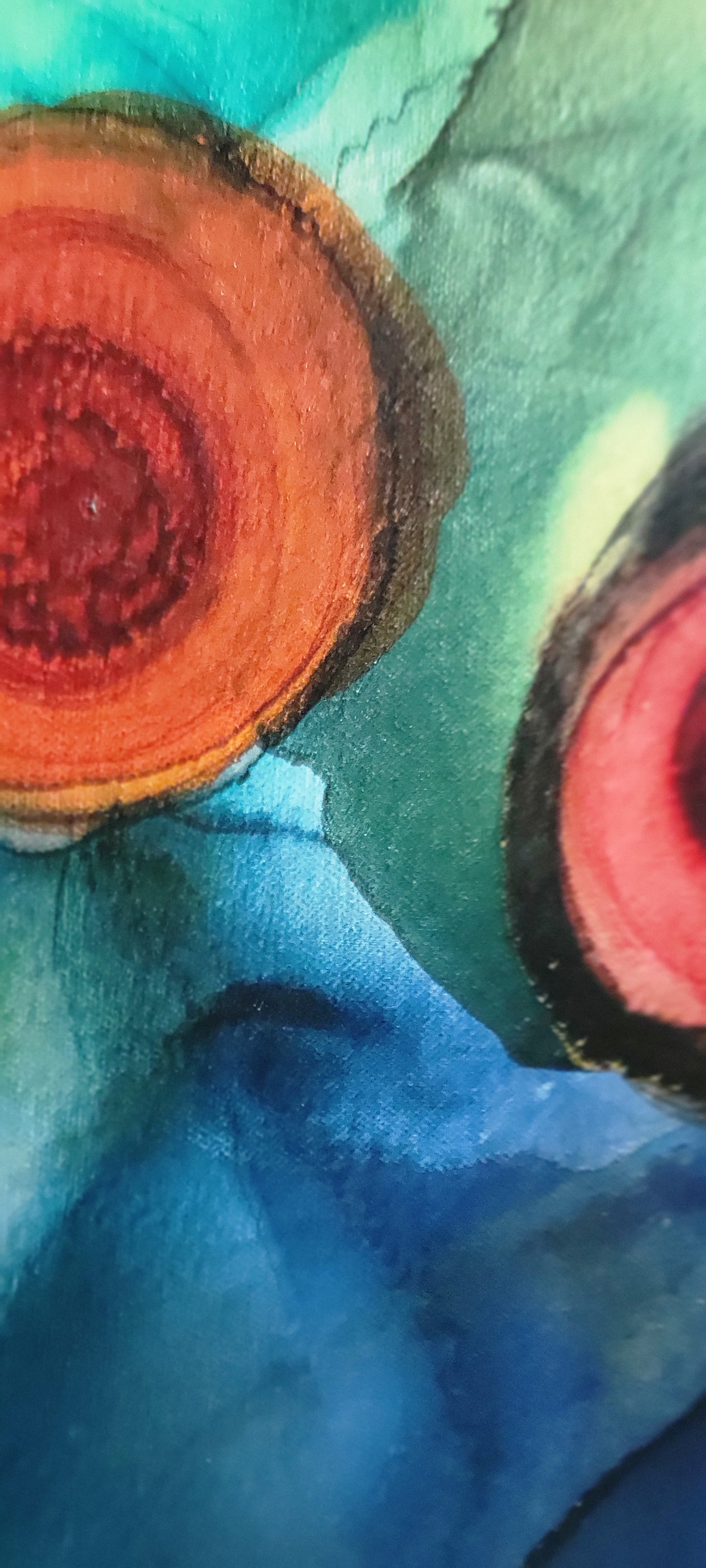 'Happy Daze ' 36 x 48 in oranges and blues on canvas framed