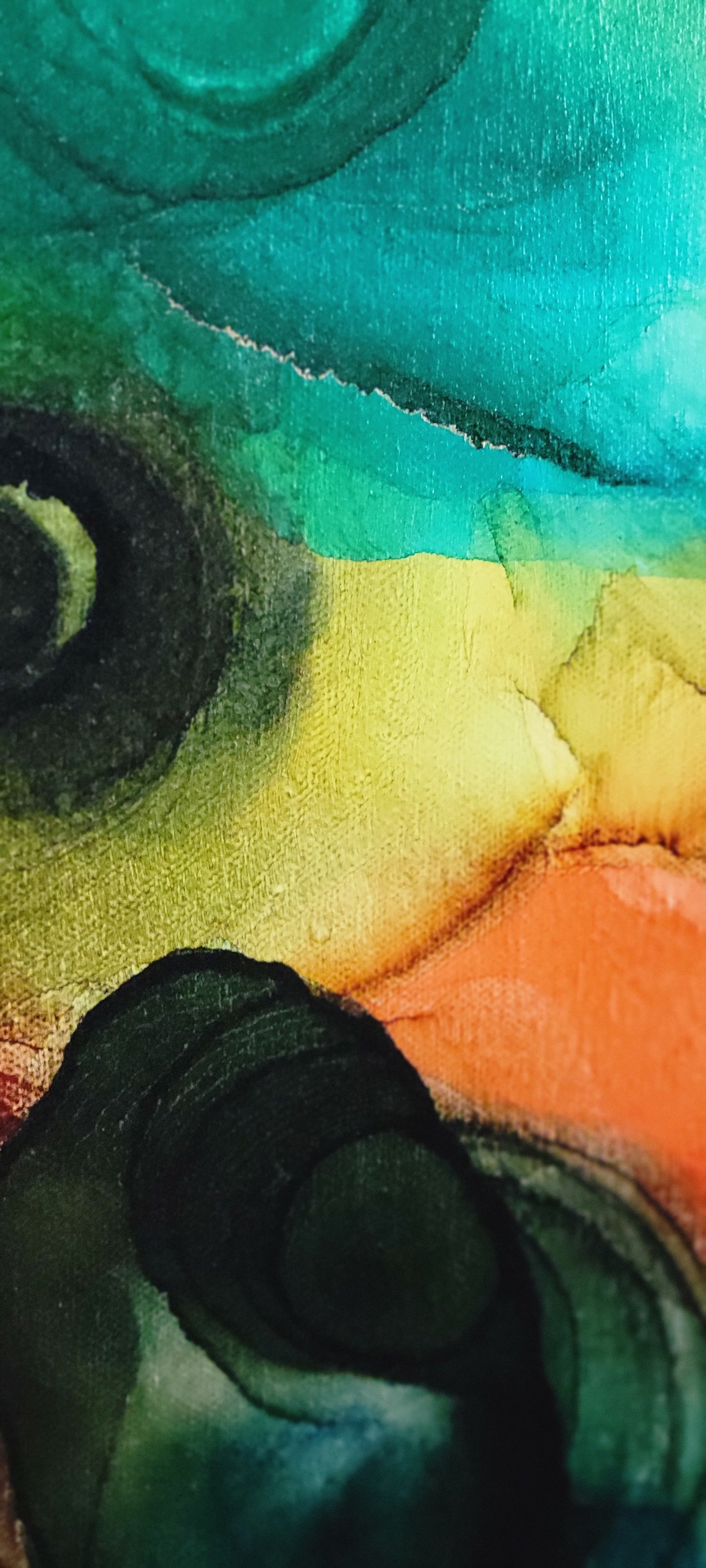 'Happy Daze ' 36 x 48 in oranges and blues on canvas framed