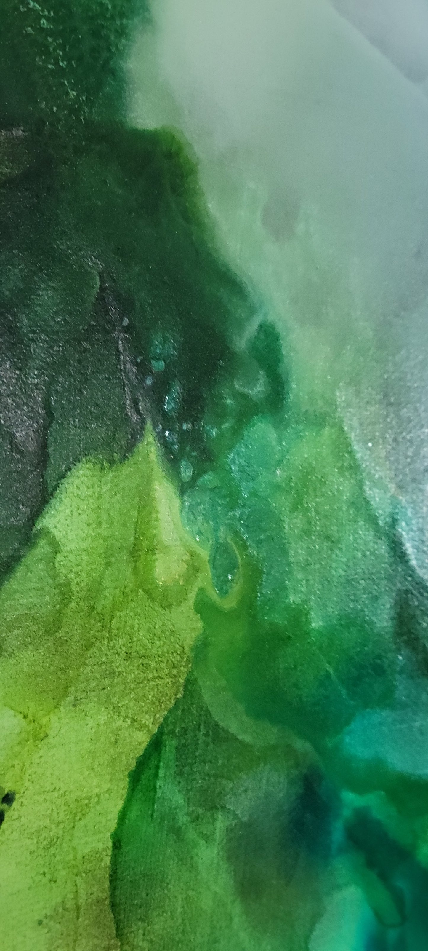 'Transparency' 36 x 36 in lime and blues with gold accent throughout painted on canvas