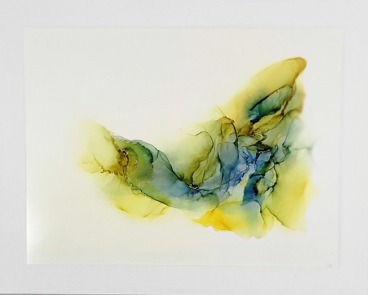 Abstract landscape Artwork 20 x 24 yellows, golds and blue 'Turburlance'
