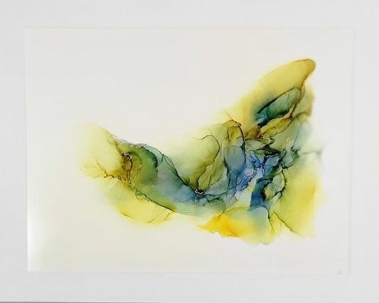 Abstract landscape Artwork 20 x 24 yellows, golds and blue 'Turburlance'