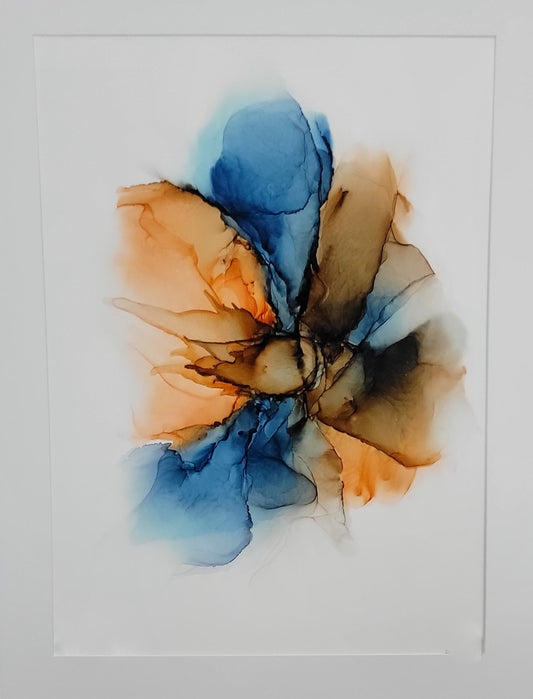 Abstract Artwork 18 x 24, orange and blues 'Dragons Eye'