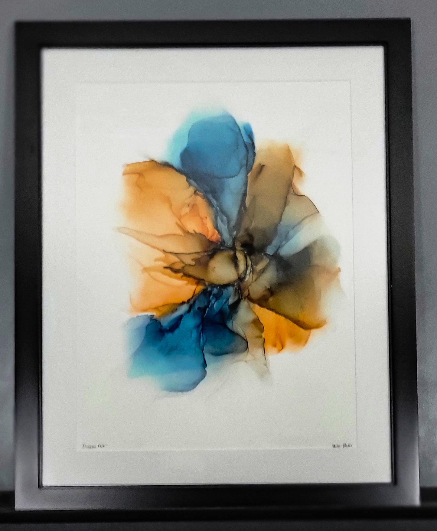 Abstract Artwork 18 x 24, orange and blues 'Dragons Eye'