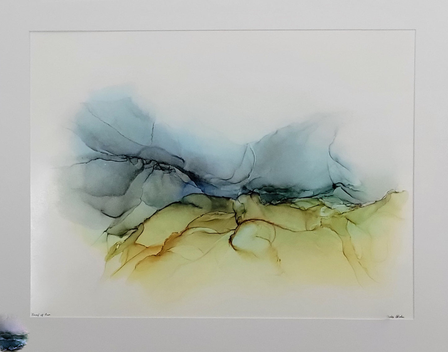 Abstract Artwork 18 x 24, yellow, greens and blues 'Dwarfs of Oin 2'