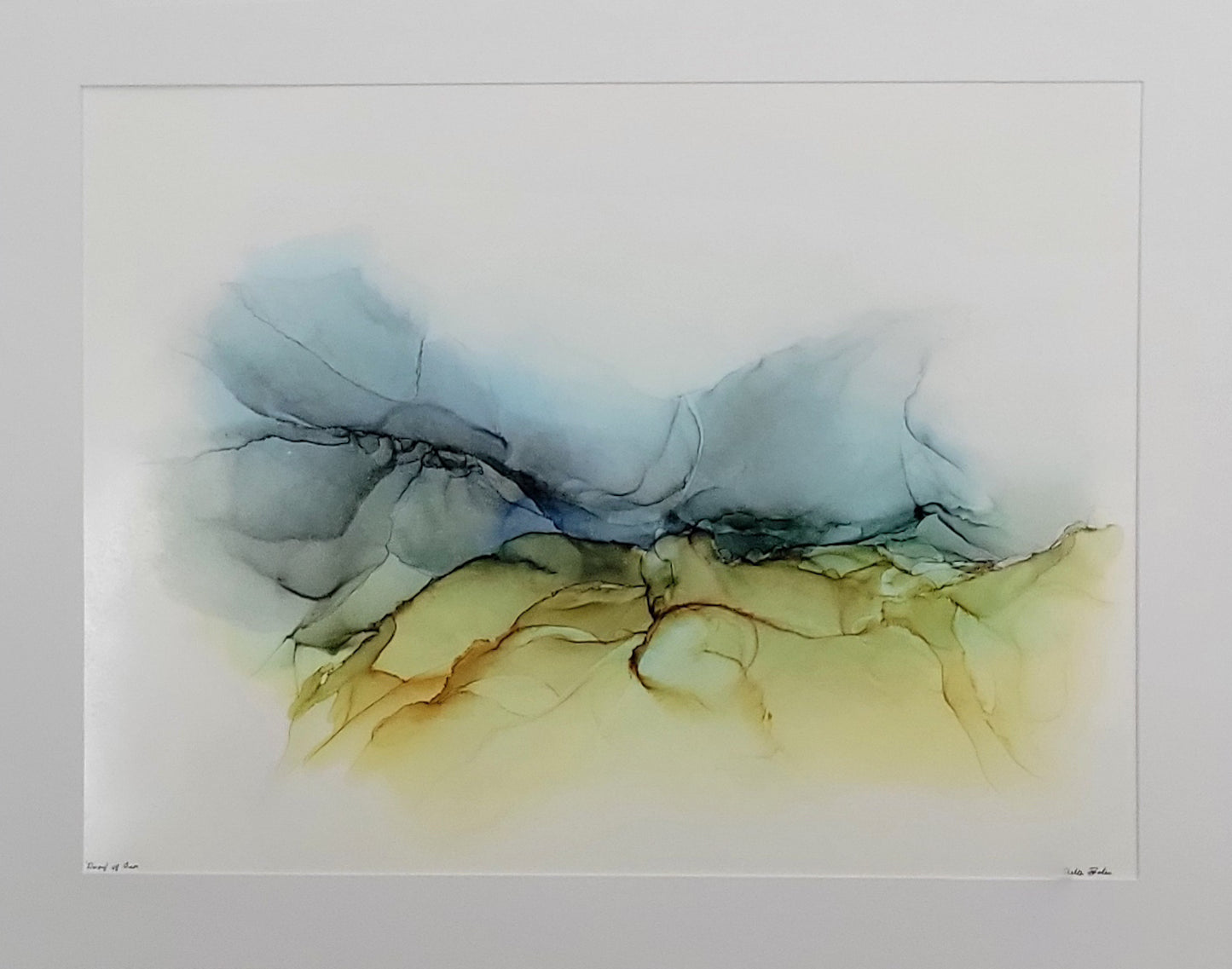Abstract Artwork 18 x 24, yellow, greens and blues 'Dwarfs of Oin 2'