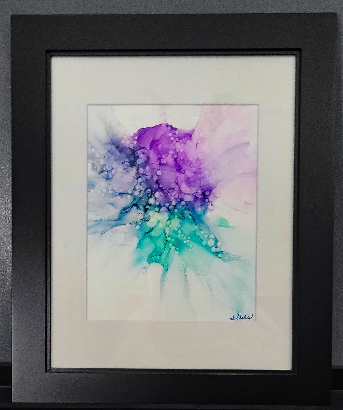 Abstract art  in aqua, pinks and purple. 'Bubbles'