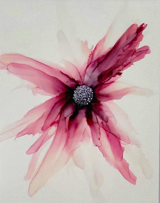 Abstract art purple wispy red flower