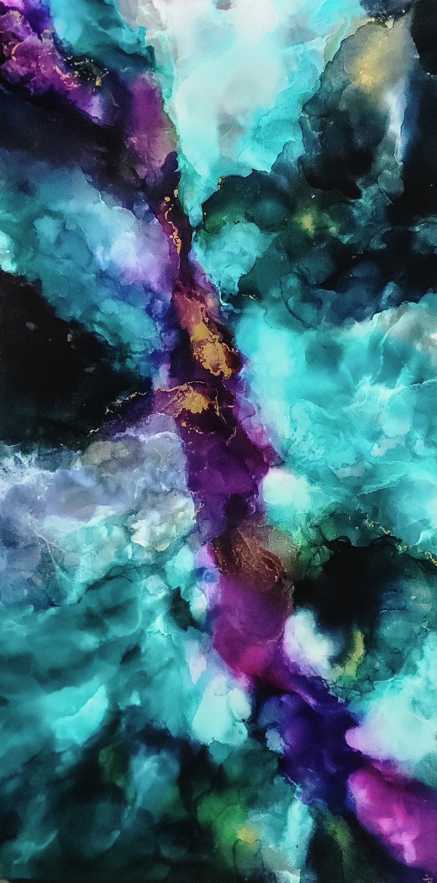 'Sagittarius' 24 x 48' in aqua, purple, pinks and blues with gold accent throughout painted on canvas (Copy)